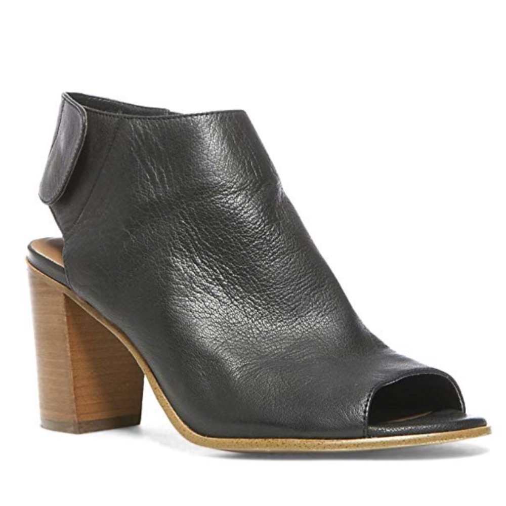Open toe black leather boots